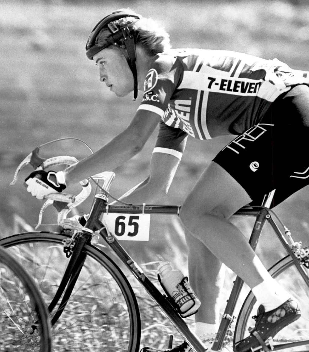Rebecca Twigg, competing in a run-up race to the 1984 Olympics, was successful while competing internationally in both road racing and track cycling.  (Harley Soltes / Seattle Times archives)
